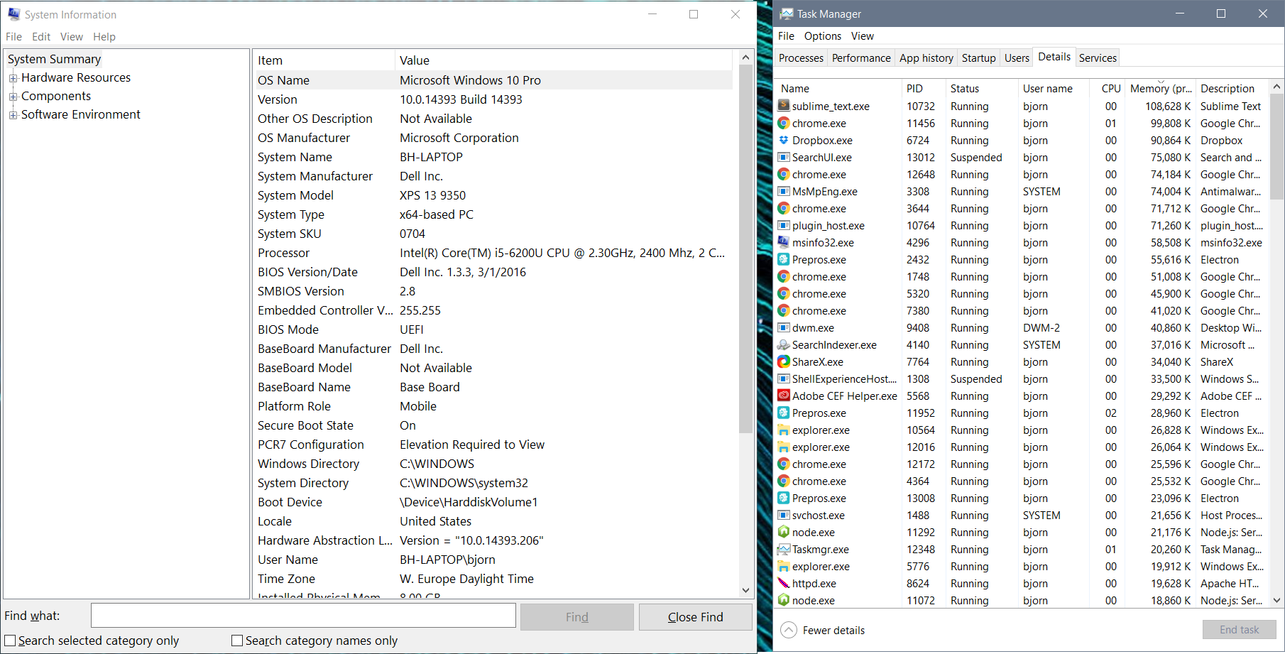 Windows 10 - MSInfo og Task MDanager